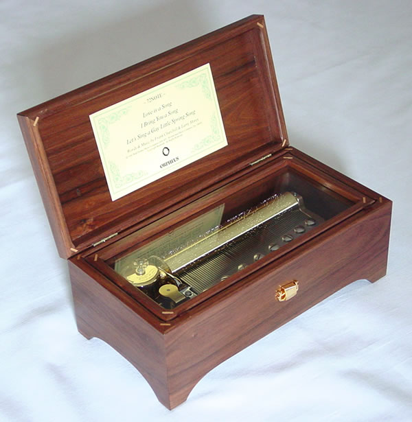 Open Sweet Walnut Music Box zoom Picture Depicts 72 Note Music Box